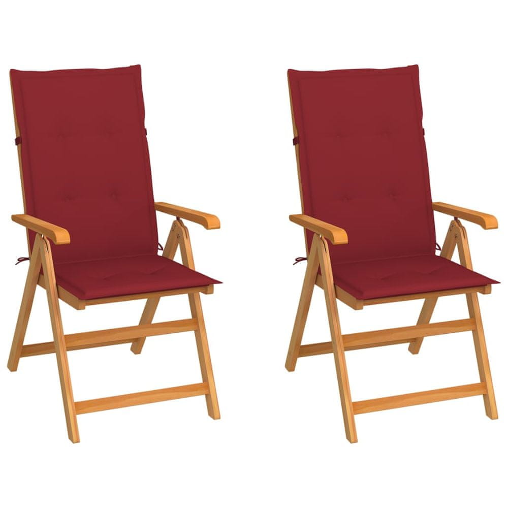 Vidaxl Záhradné stoličky 2 ks s vínovočervenými podložkami tíkový masív